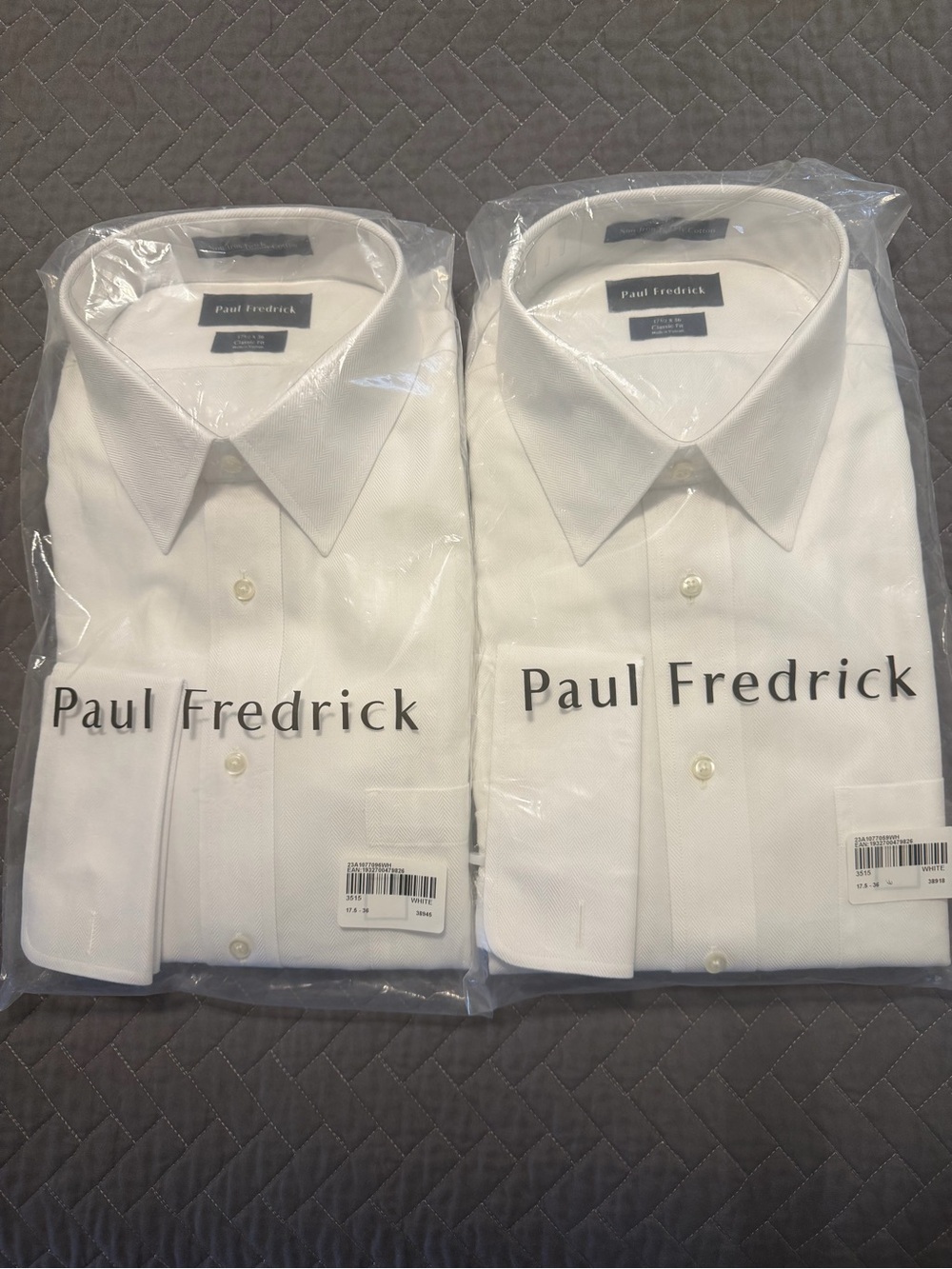 Paul Fredrick French Cuff White Dress Shirts Pack of Two - Classic Point Collar